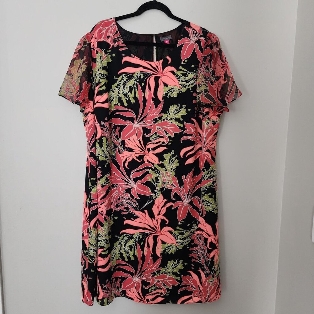 Vince Camuto Tropical Floral Print Short Sleeve Dress 20W plus size